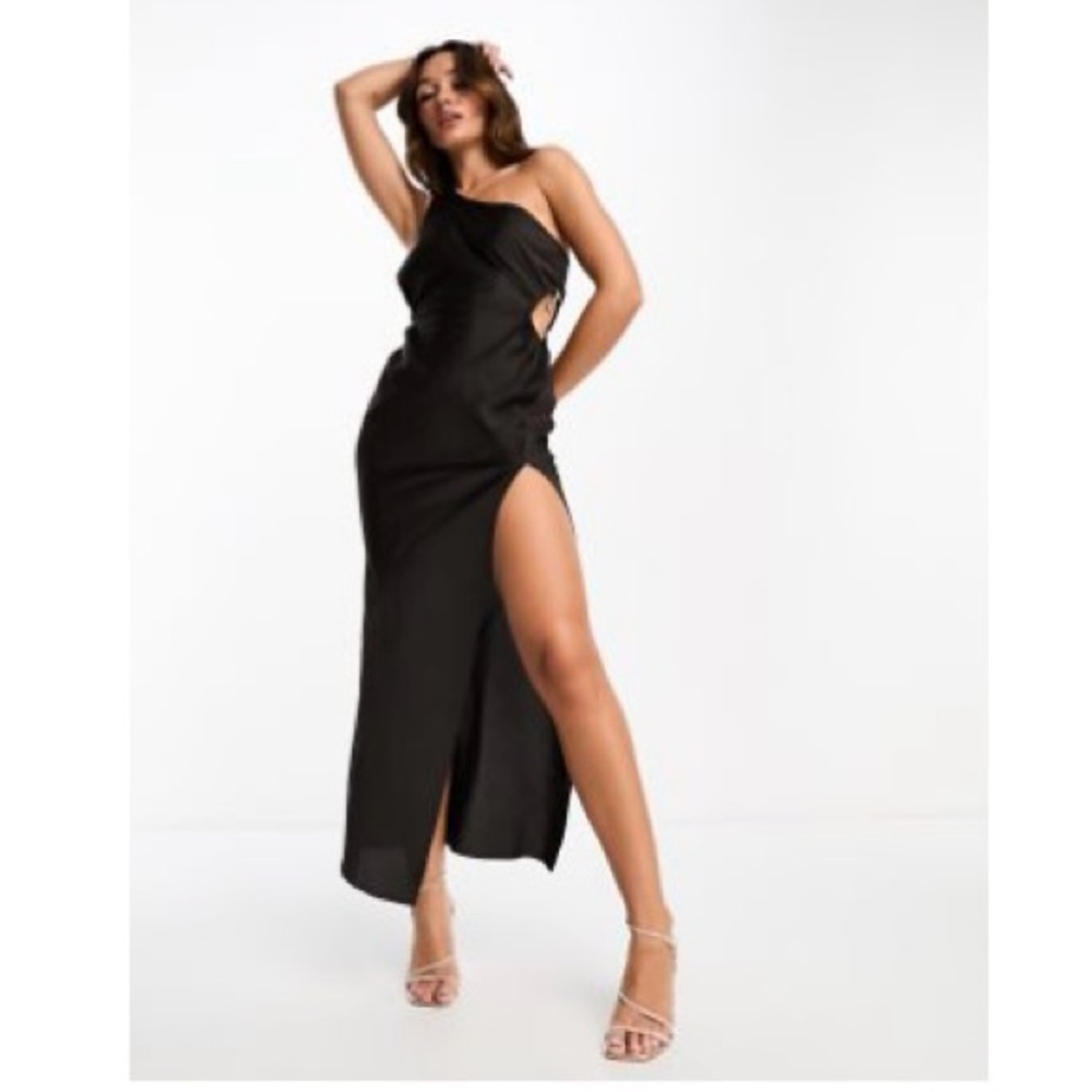 ASOS One-Shoulder Black Midi Dress